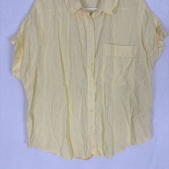 Quince Linen Camp Shirt Soft Yellow Collared Short Sleeve Button Front Top Size - Picture 3 of 11